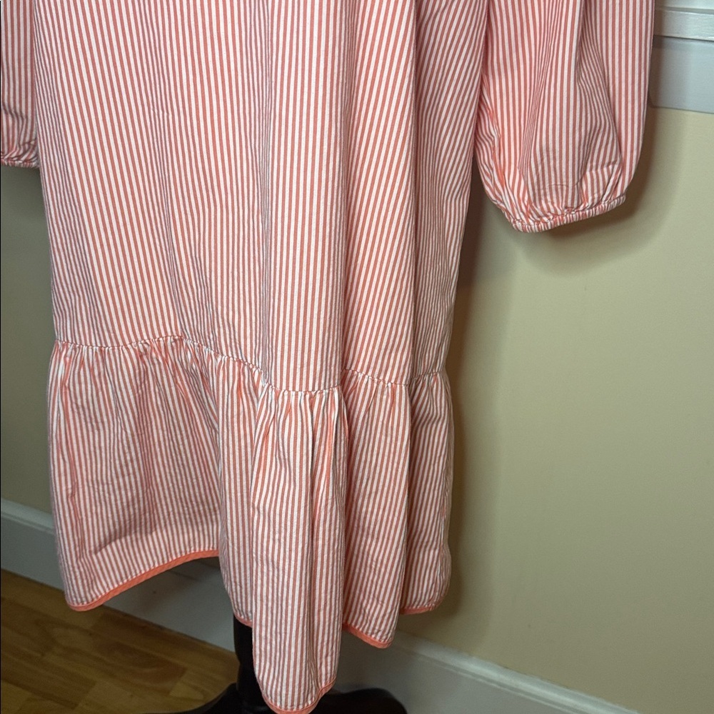 Crown and Ivy women’s small summer bell dress‎ coral/white striped V neck - Picture 3 of 6